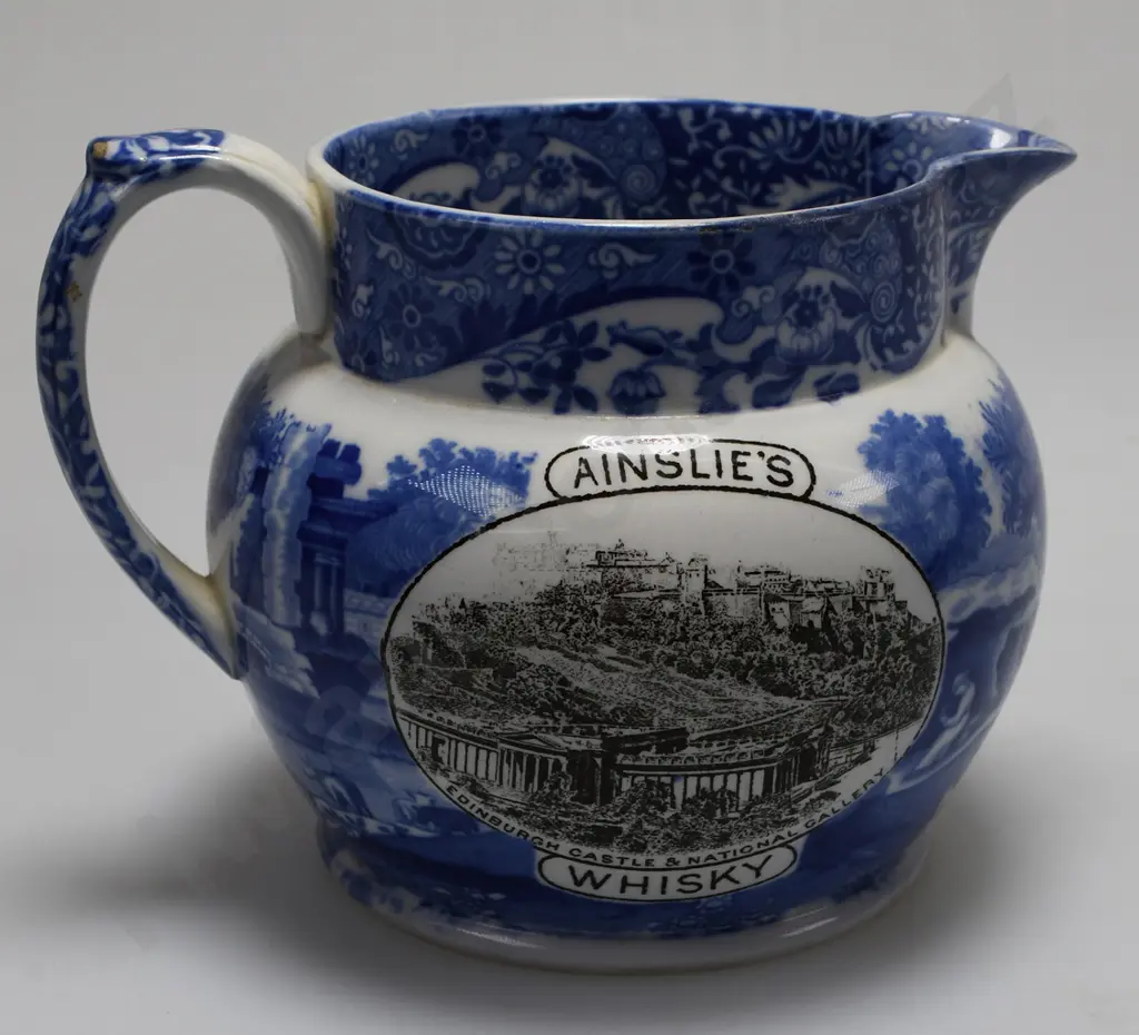 AINSLIE’S WHISKY CHINA ADVERTISING WATER JUG Image 1++