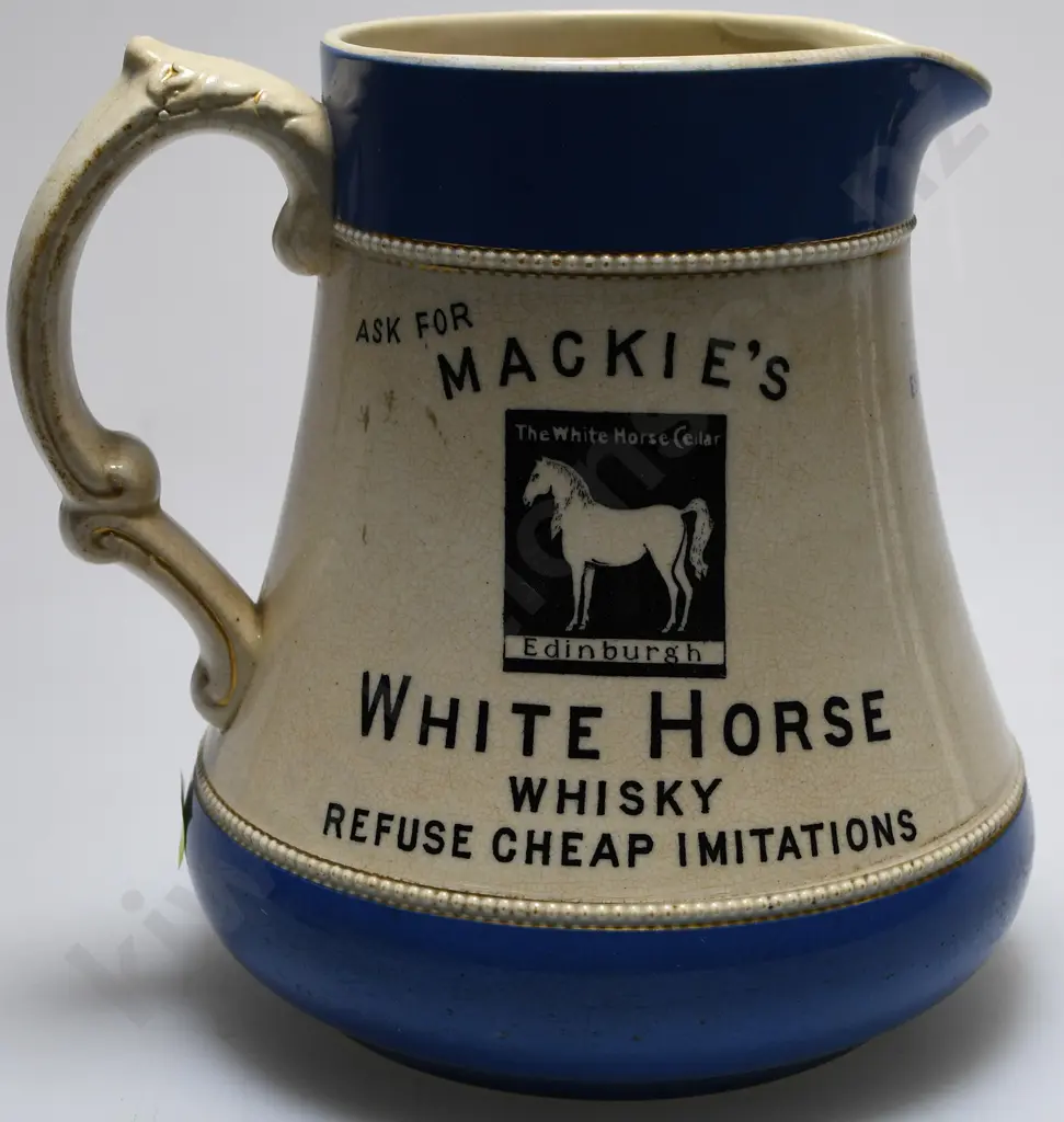 MACKIE'S WHITE HORSE WHISKY ADVERTISING WATER JUG Image 1++
