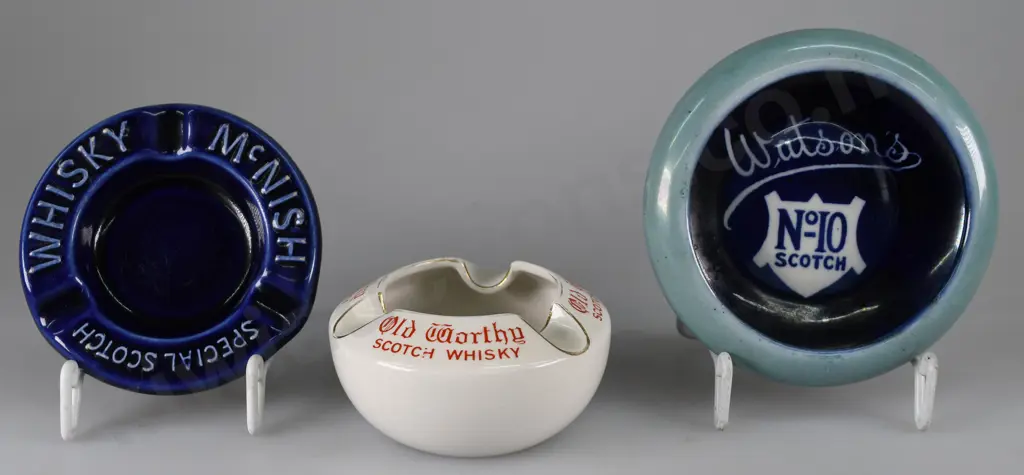 McNISH / OLD WORTHY / WATASONS WHISKY ADVERTISING ASHTRAYS Image 1++