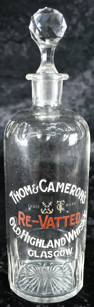 THOM & CAMERON GLASS ADVERTISING WHISKY DECANTER Image 1++