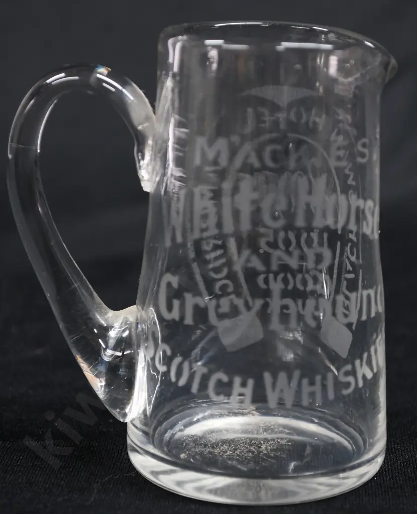 MACKIE'S WHITE HORSE & GREYHOUND GLASS WATER JUG Image 1++