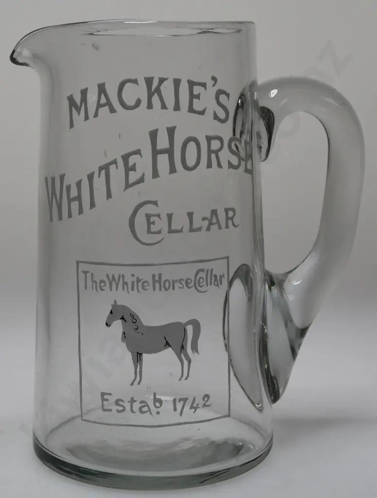 MACKIE'S WHITE HORSE CELLAR GLASS WATER JUG Image 1++