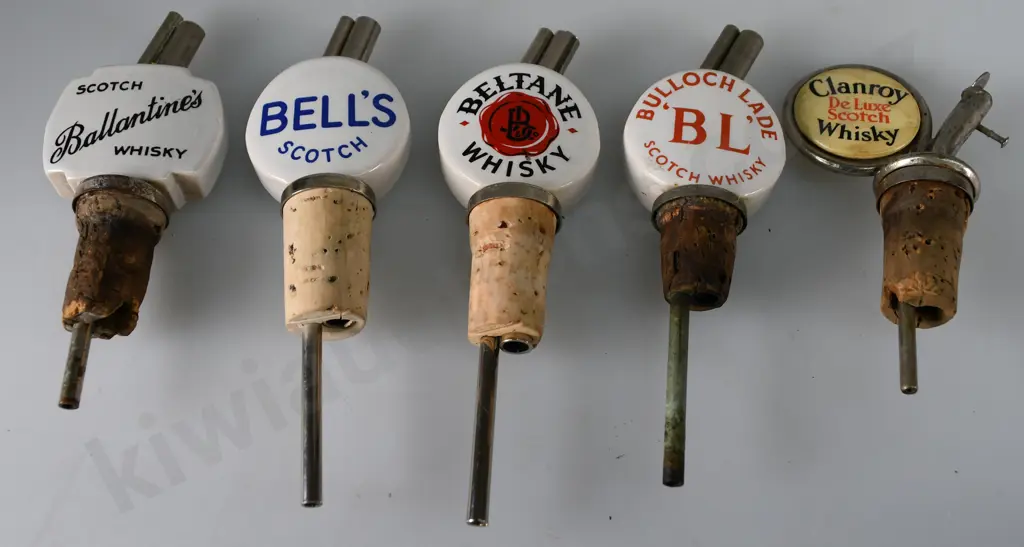 5 ASSORTED WHISKY NIP POURERS Image 1++