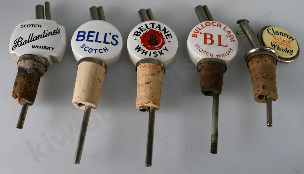 5 ASSORTED WHISKY NIP POURERS Image 1++