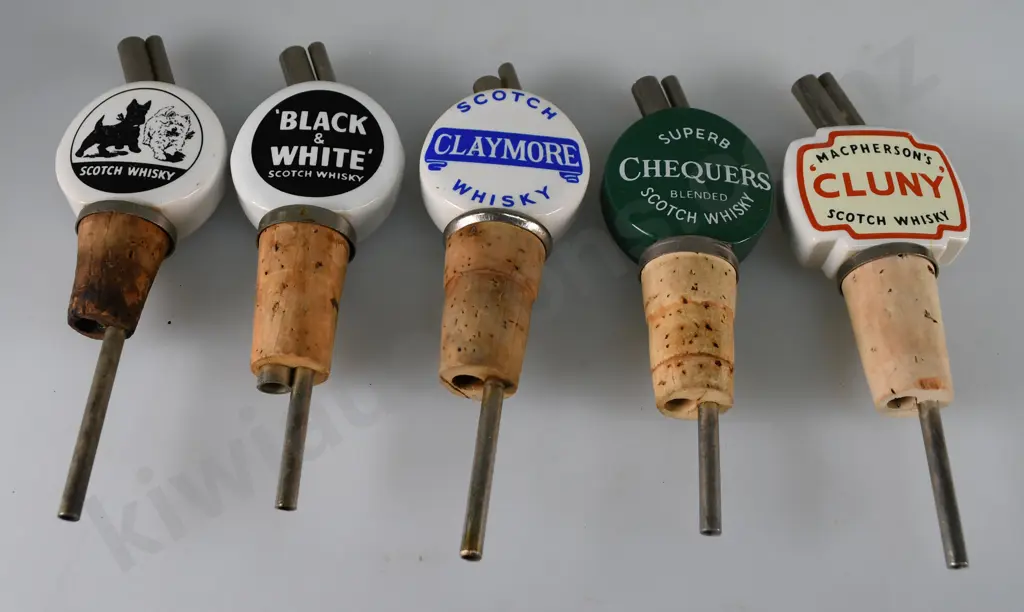 5 ASSORTED WHISKY NIP POURERS Image 1++