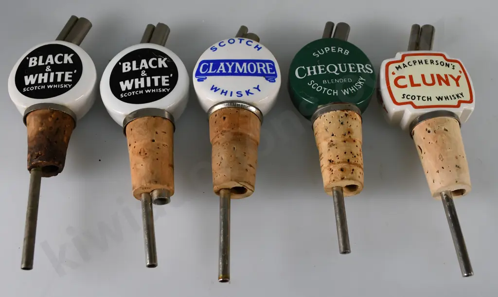 5 ASSORTED WHISKY NIP POURERS Image 1++