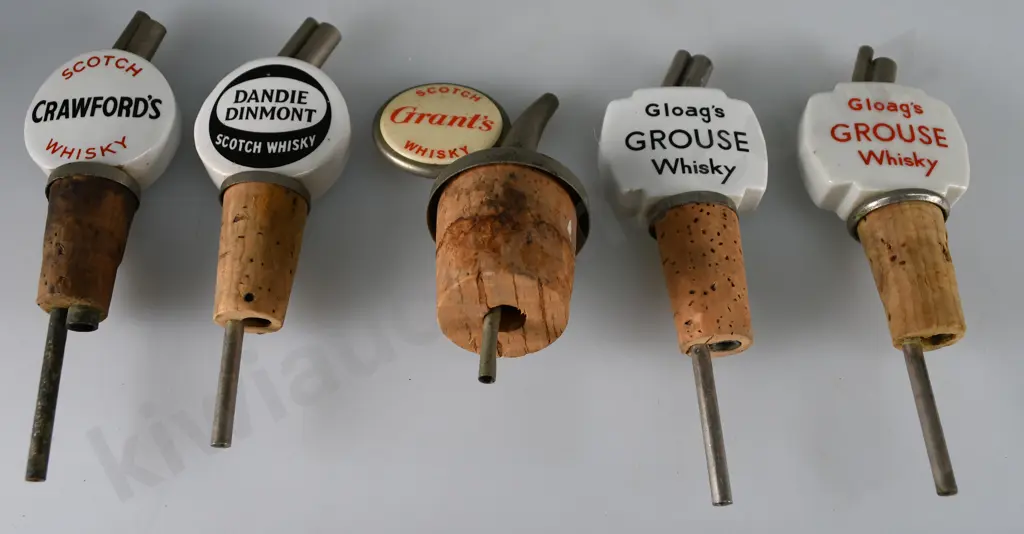 5 ASSORTED WHISKY NIP POURERS Image 1++