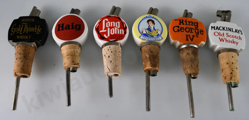 6 ASSORTED WHISKY NIP POURERS Image 1++