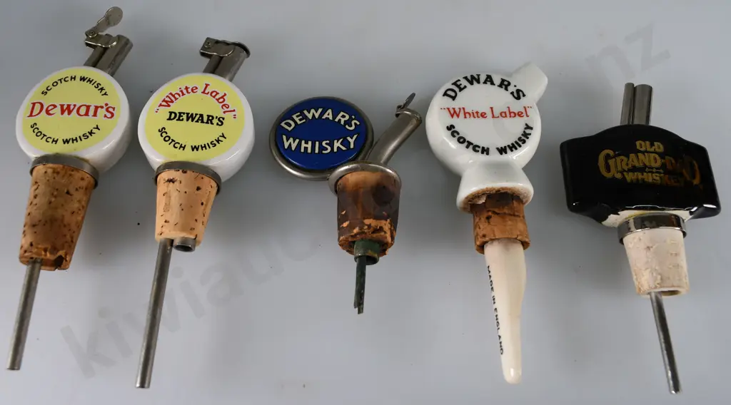 5 ASSORTED WHISKY NIP POURERS Image 1++