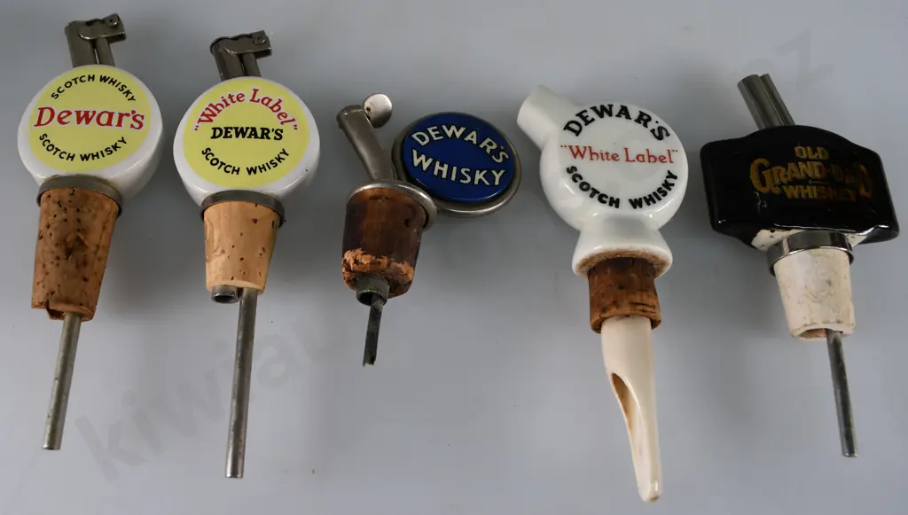 5 ASSORTED WHISKY NIP POURERS Image 1++