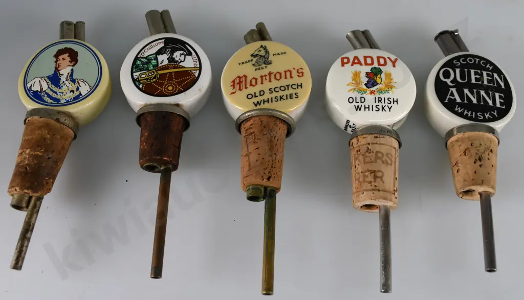 5 ASSORTED WHISKY NIP POURERS Image 1++