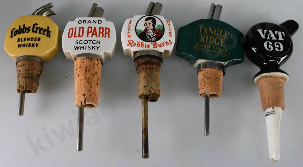 5 ASSORTED WHISKY NIP POURERS Image 1++
