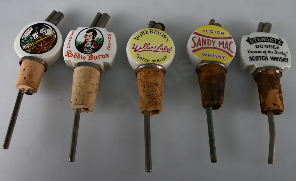 5 ASSORTED WHISKY NIP POURERS Image 1++