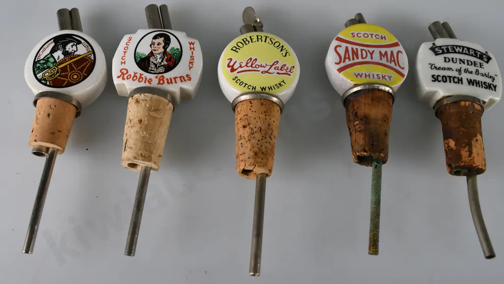 5 ASSORTED WHISKY NIP POURERS Image 1++