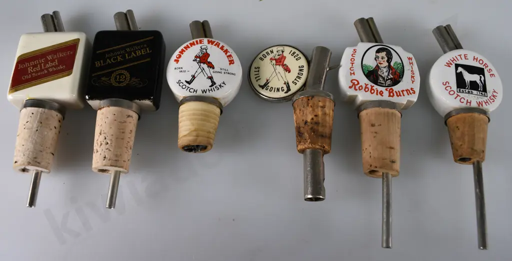 6 ASSORTED WHISKY NIP POURERS Image 1++