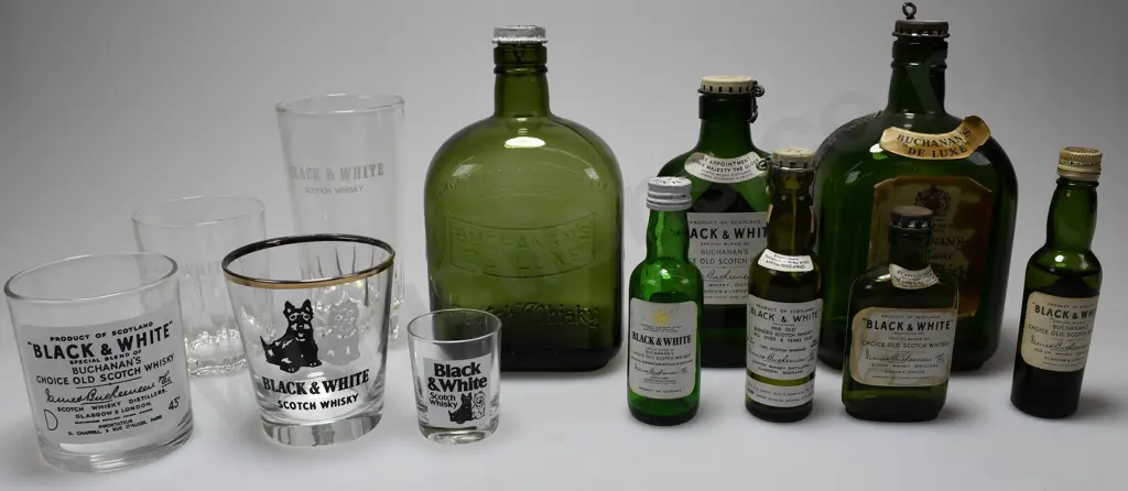 BLACK & WHITE BOTTLES AND GLASSES. Image 1++