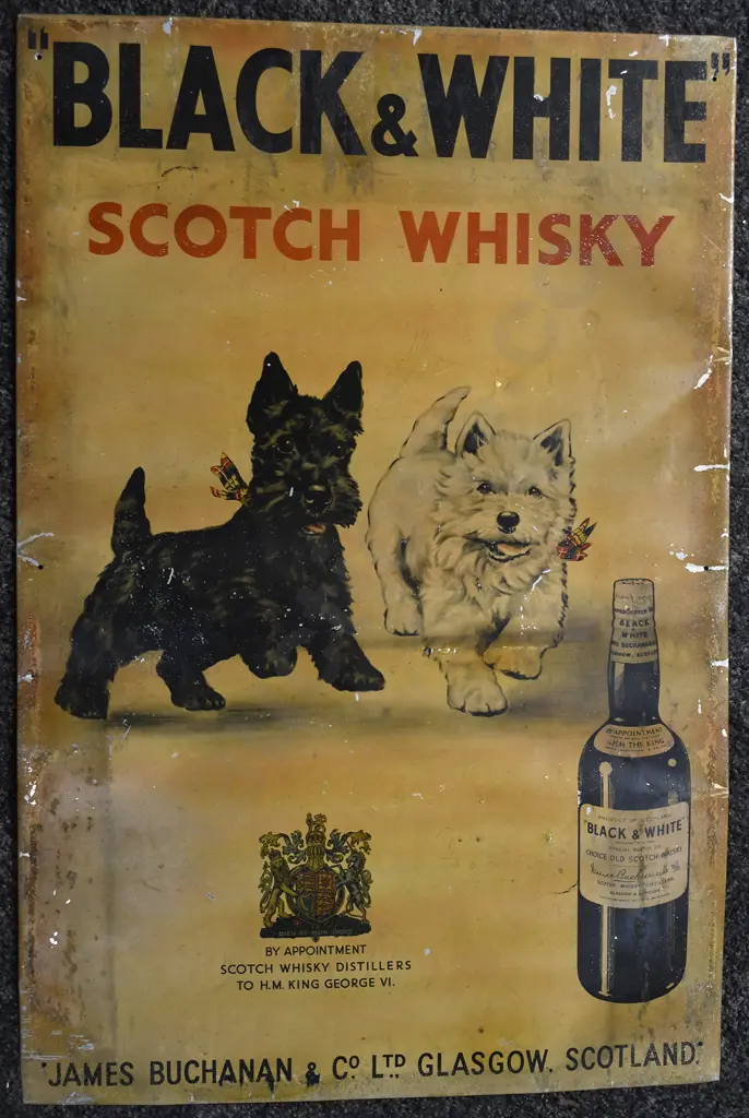 BLACK & WHITE SCOTCH WHISKY TIN SIGN Image 1++