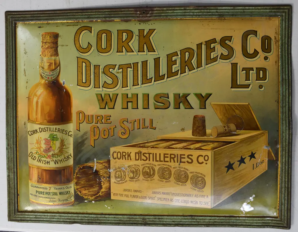 CORK DISTILLERS CO IRISH WHISKY TIN SIGN Image 1++