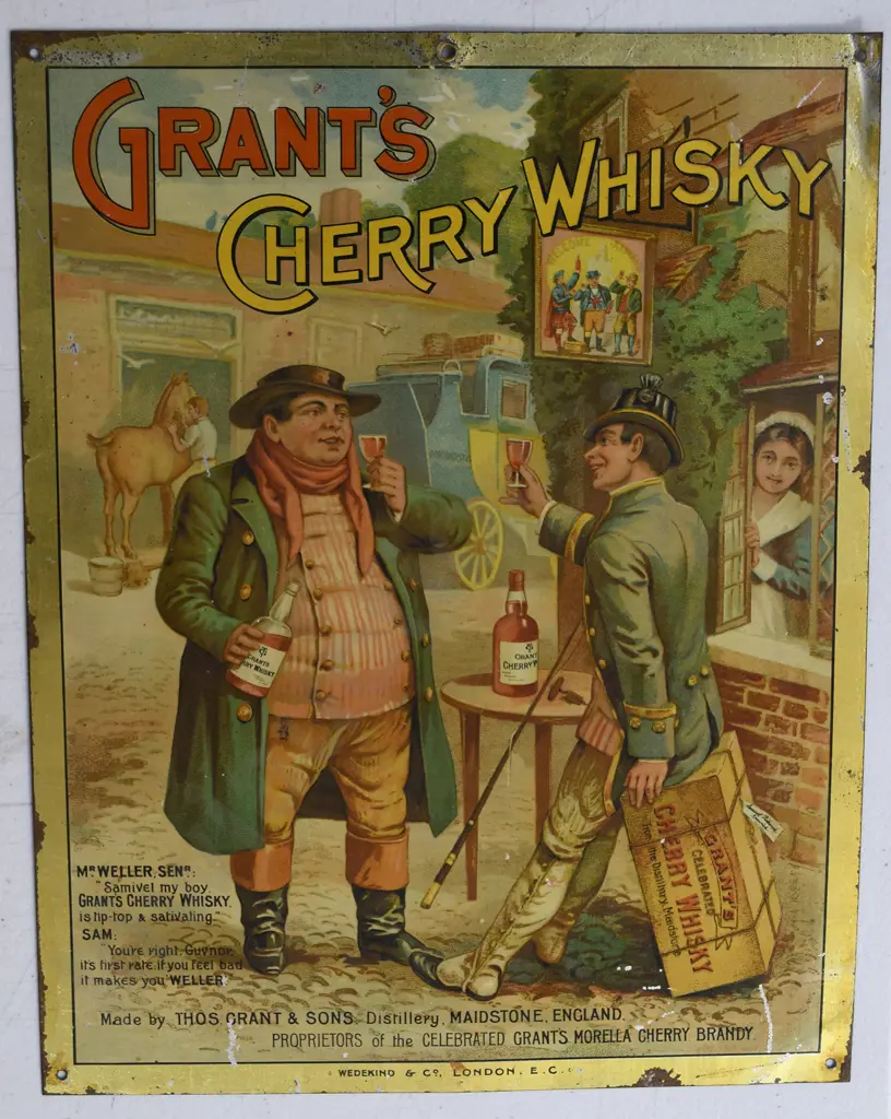 GRANT'S CHERRY WHISKY TIN ADVERTISING SIGN Image 1++