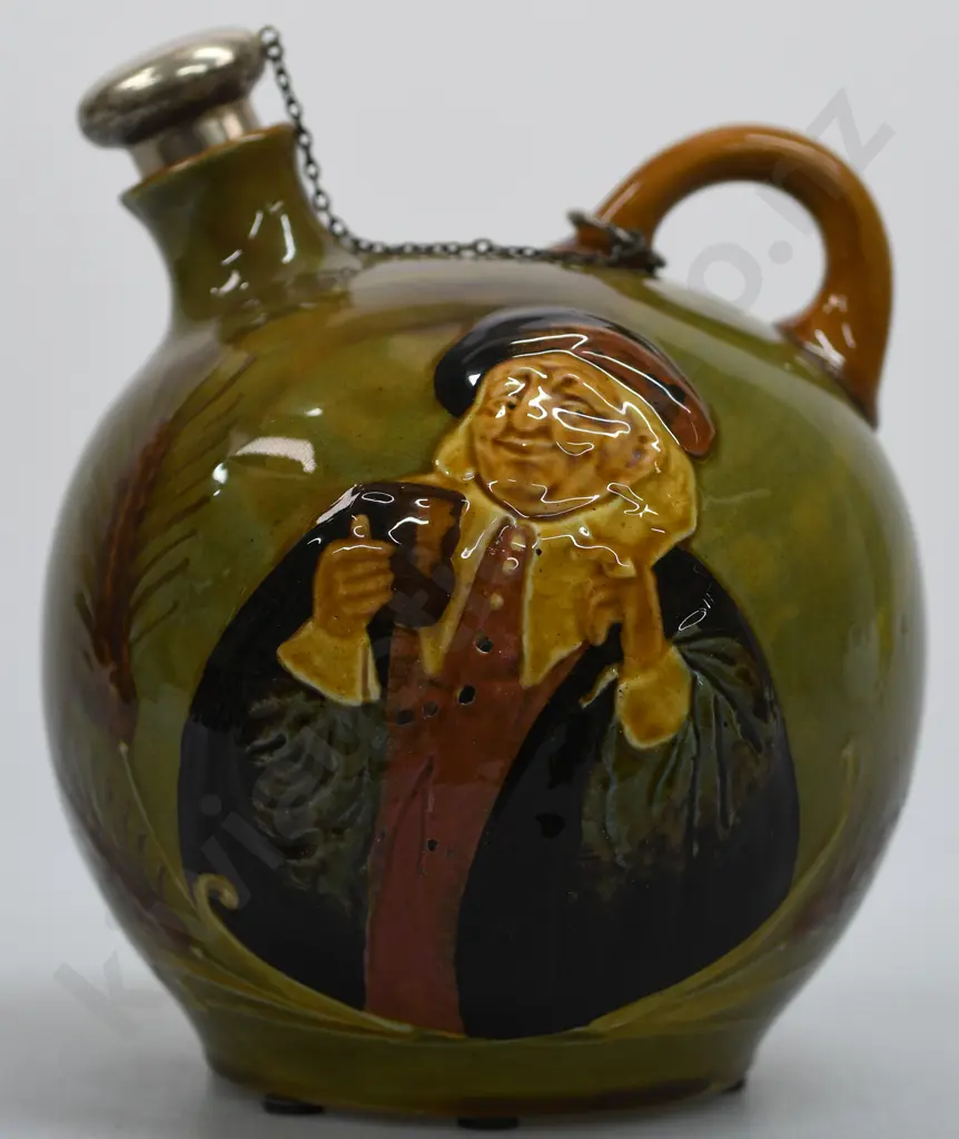 ROYAL DOULTON GREEN KINGSWARE FLASK JOHN BARLEYCORN Image 1++
