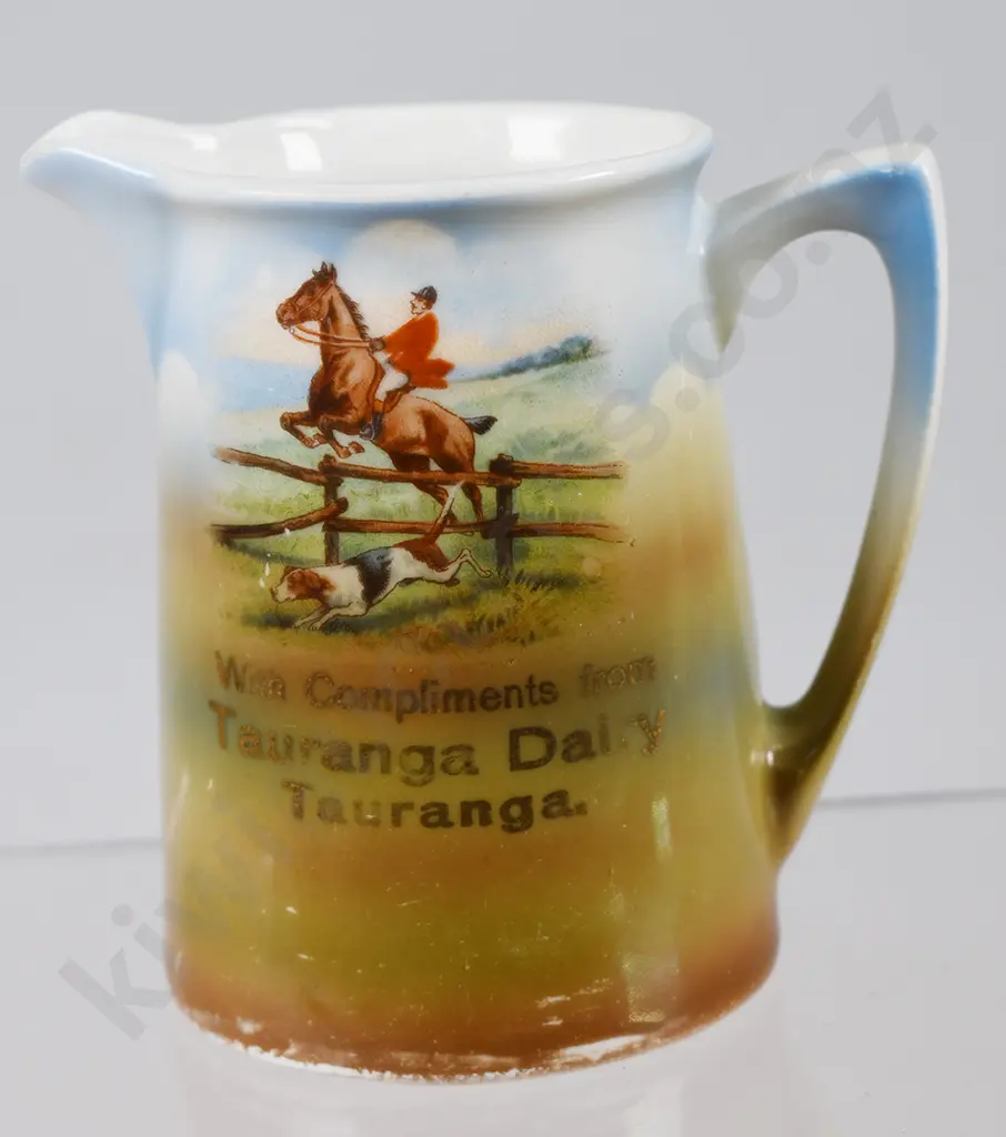HUNTING SCENE ADVERTISING JUG, TAURANGA DAIRY Image 1++