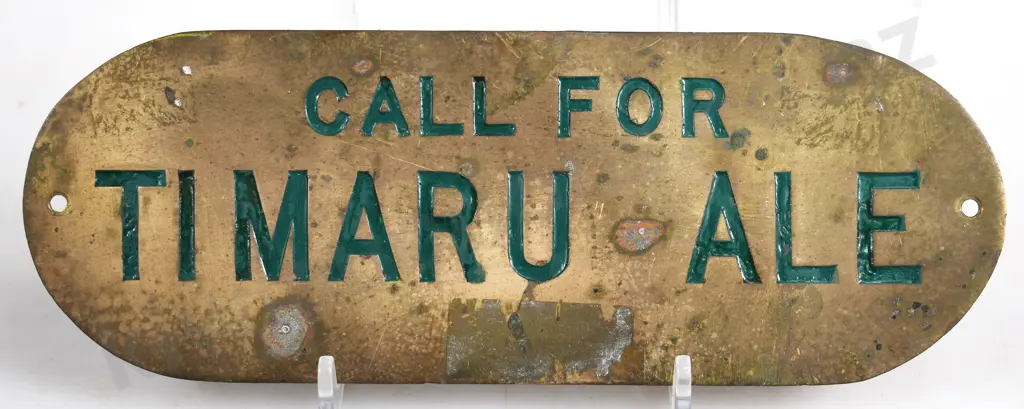 CALL FOR TIMARU ALE BRASS NAME PLATE Image 1++