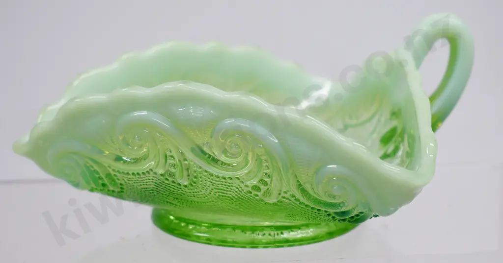 URANIUM GLASS POSY VASE & GLASS DISH Image 1++