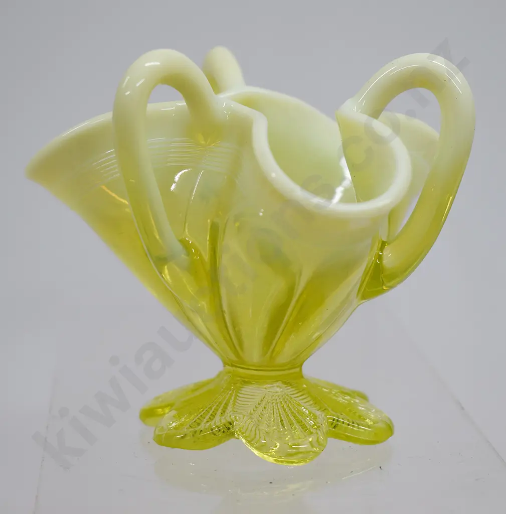 URANIUM GLASS POSY VASE & GLASS DISH Image 1++