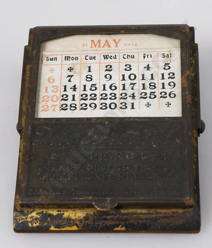 THE BRISTOL PIANO CO PERPETUAL DESK CALENDER/CLIP Image 1++