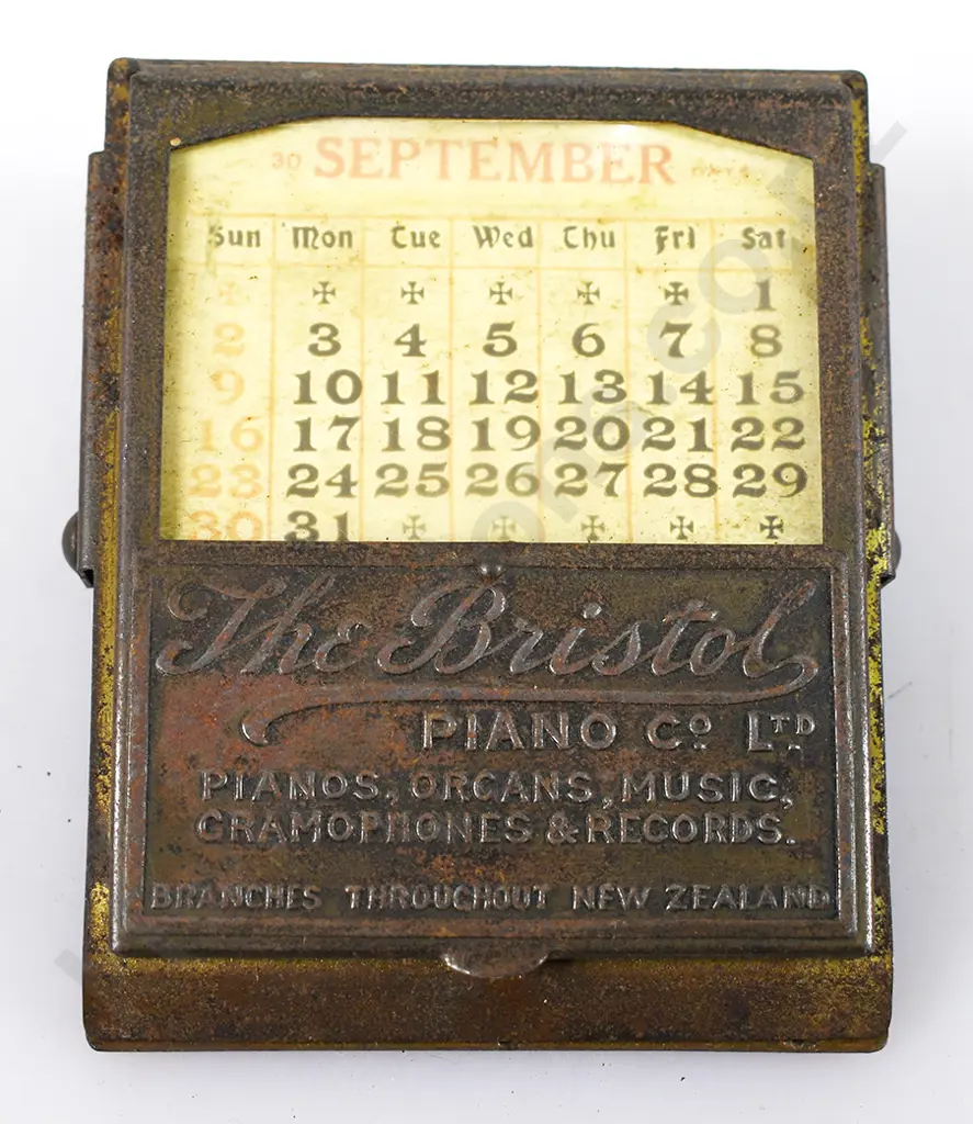 THE BRISTOL PIANO CO PERPETUAL DESK CALENDER/CLIP Image 1++