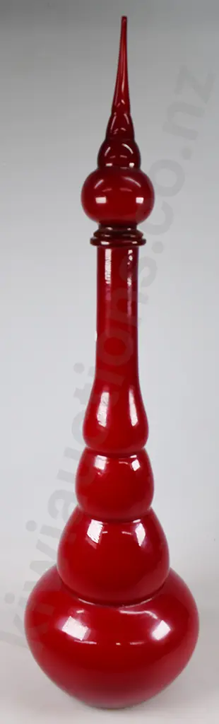 RED GLASS GENIE BOTTLE & STOPPER Image 1++