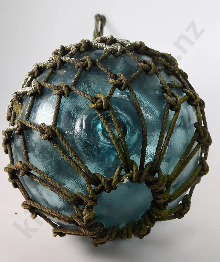 ICE BLUE GLASS FISHING FLOAT WITH ORIGINAL ROPE Image 1++