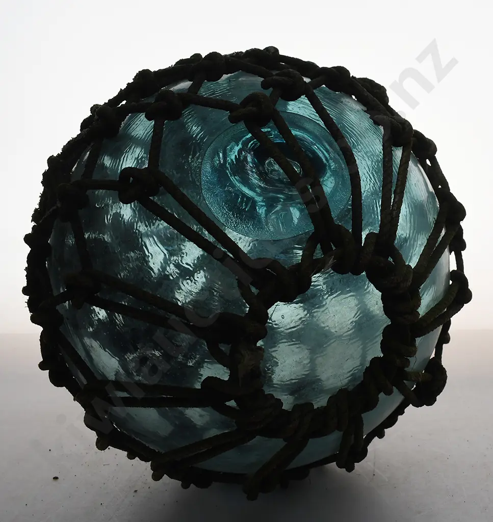 ICE BLUE GLASS FISHING FLOAT WITH ORIGINAL ROPE Image 1++