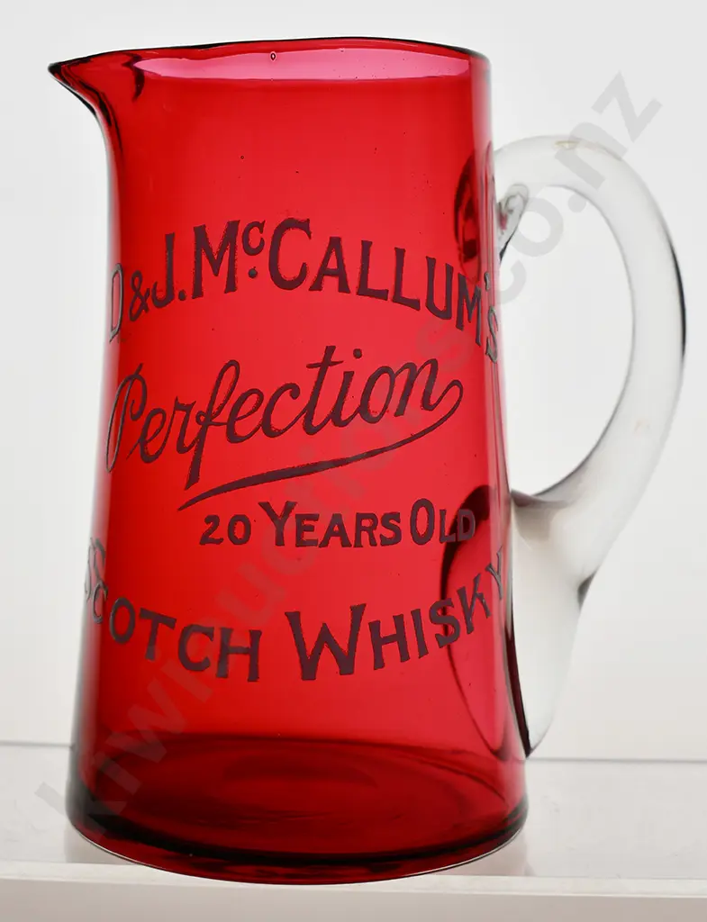 McCALLUM'S SCOTCH WHISKY RUBY GLASS JUG Image 1++