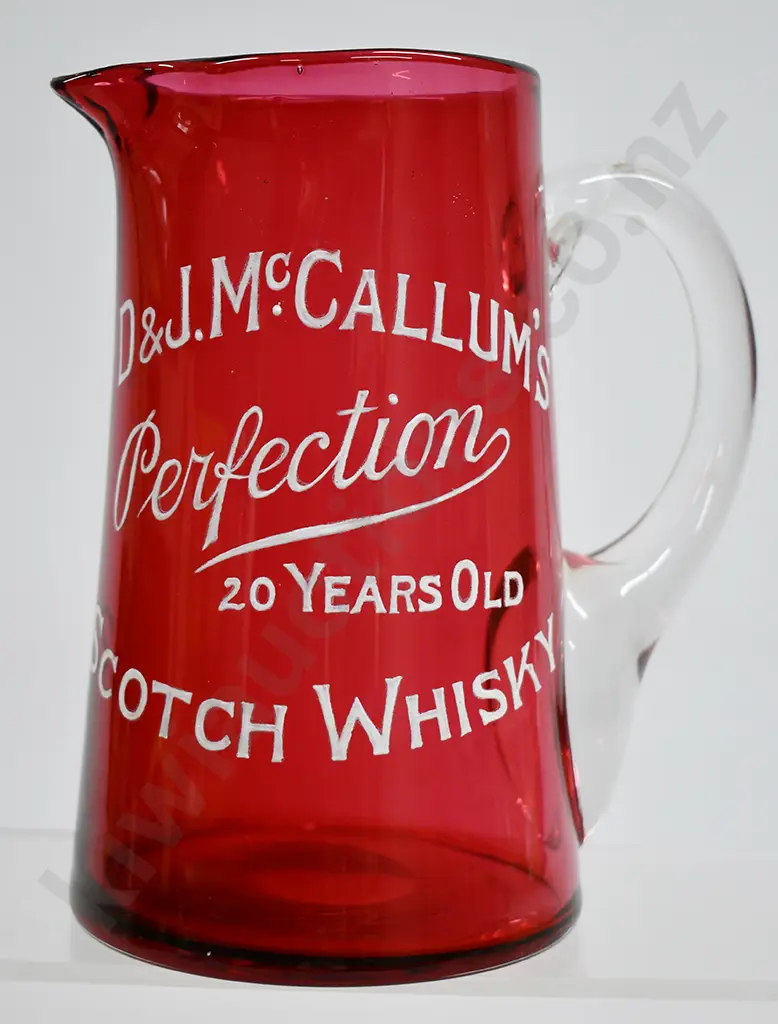 McCALLUM'S SCOTCH WHISKY RUBY GLASS JUG Image 1++