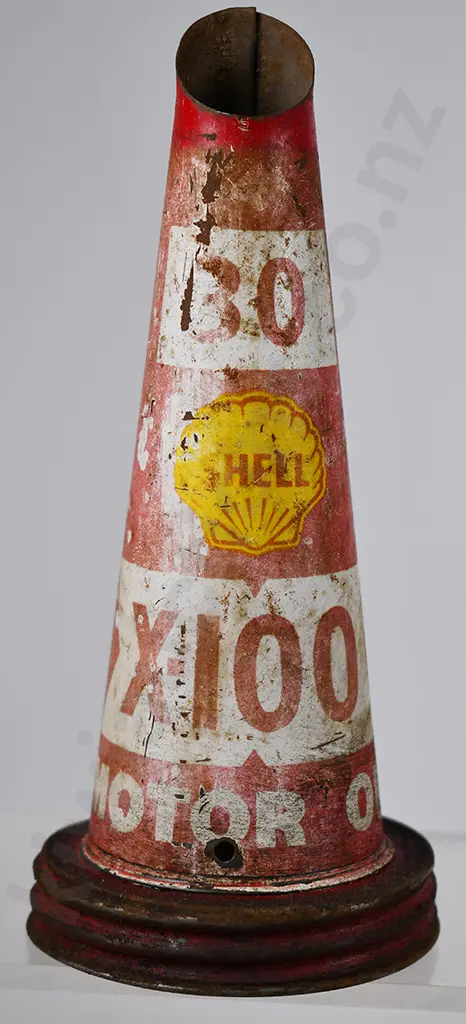 SHELL X-100 MOTOR OIL PRESSED TIN BOTTLE POURER Image 1++