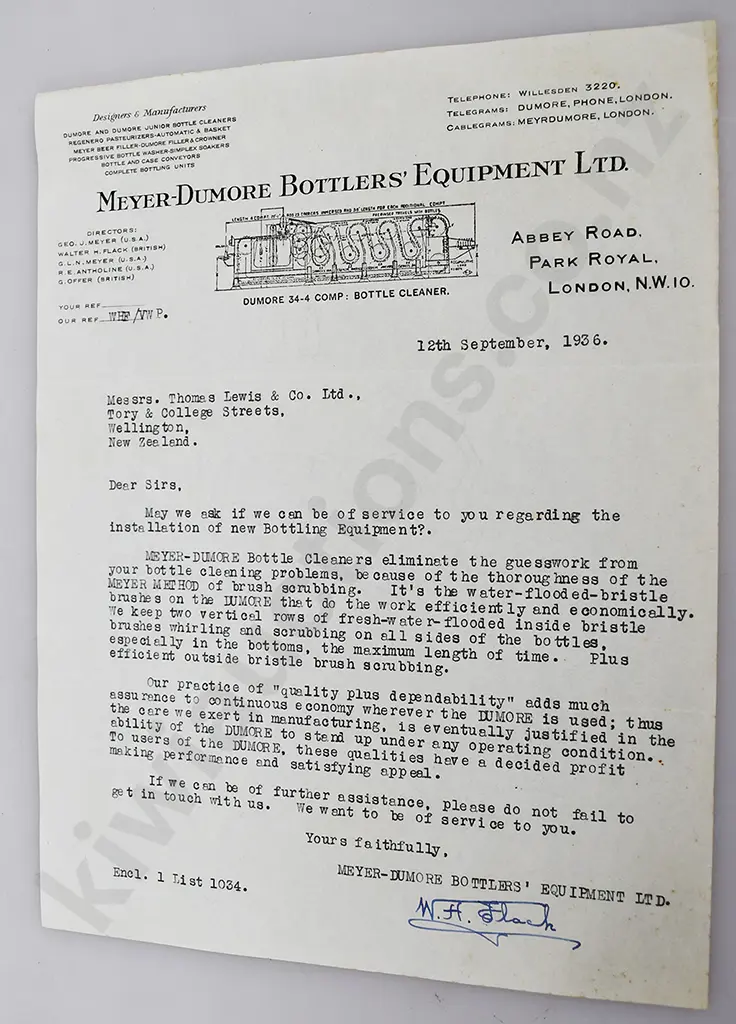 CROWN CORK, BOTTLE CLEANER CATALOGUES AND LETTERS TO THOMSON & LEWIS Image 1++