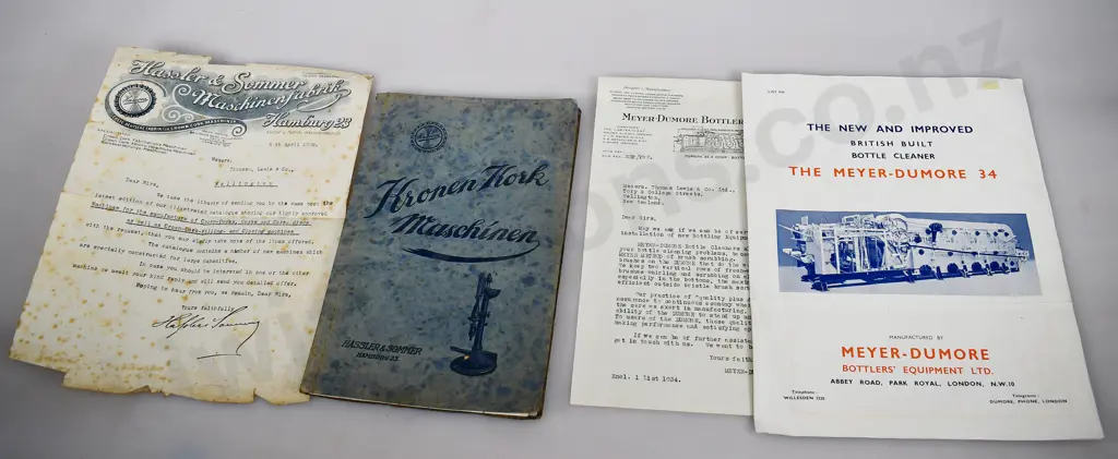 CROWN CORK, BOTTLE CLEANER CATALOGUES AND LETTERS TO THOMSON & LEWIS Image 1++
