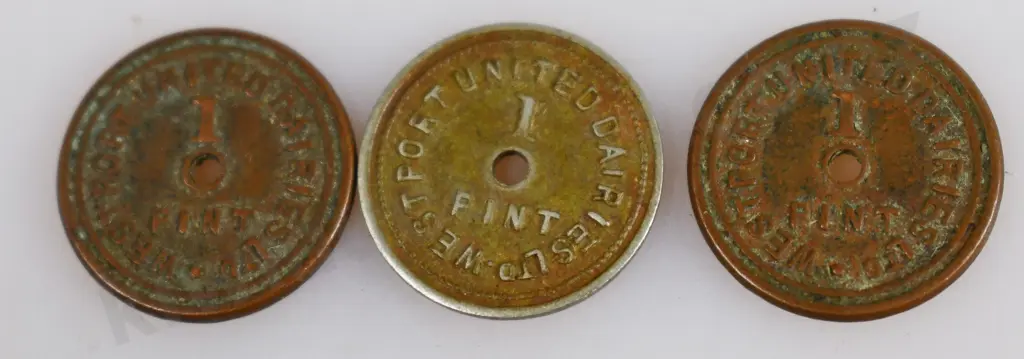 WESTPORT UNITED DAIRIES MILK BOTTLES, TOKENS Image 1++