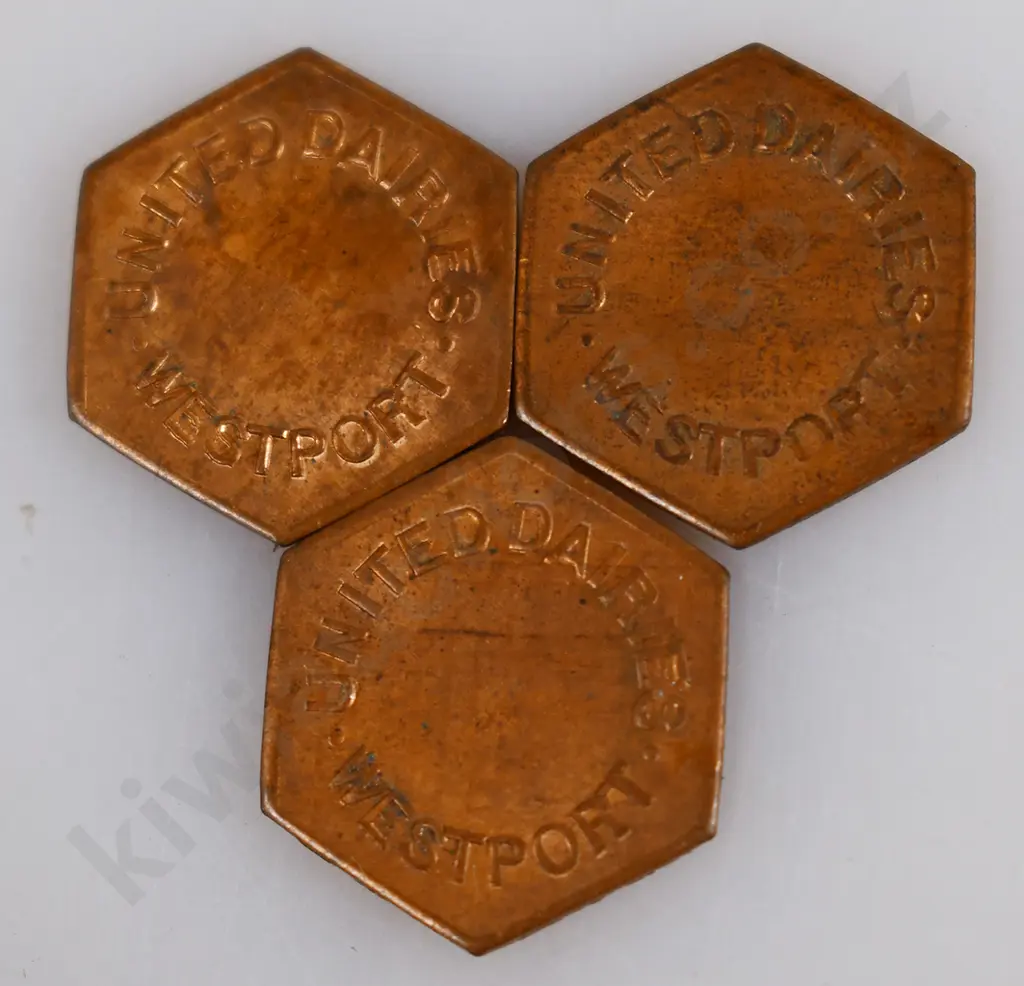 WESTPORT UNITED DAIRIES MILK BOTTLES, TOKENS Image 1++