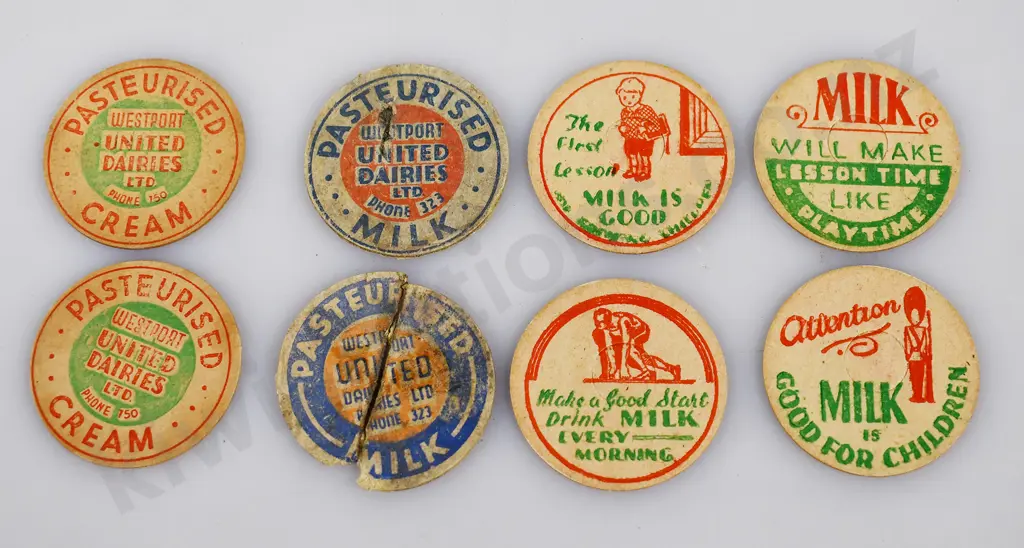 WESTPORT UNITED DAIRIES MILK BOTTLES, CAPS, Image 1++