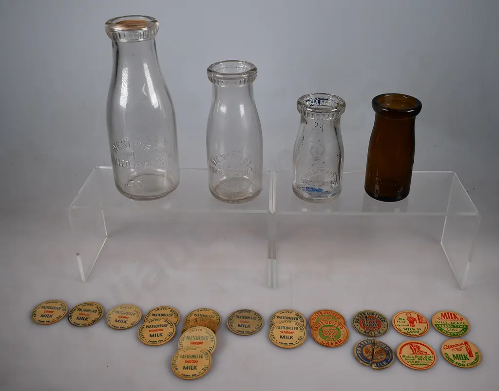 WESTPORT UNITED DAIRIES MILK BOTTLES, CAPS, Image 1++