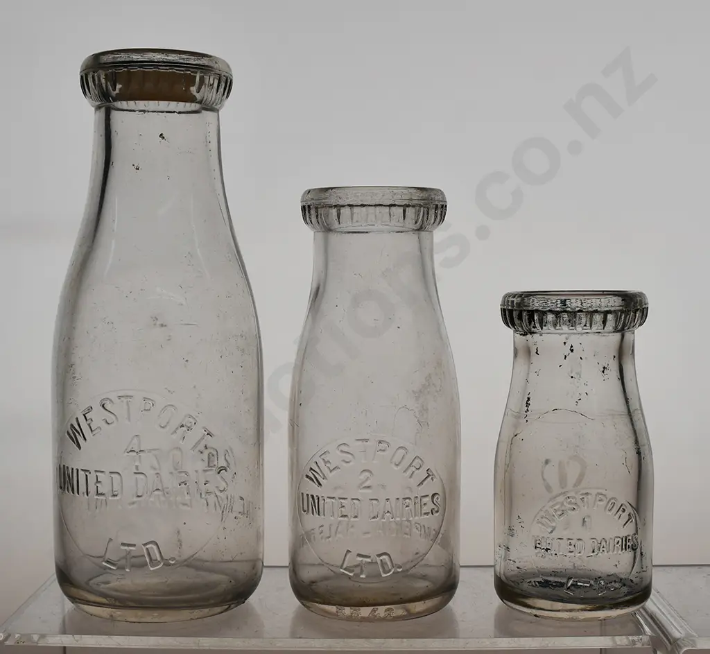 WESTPORT UNITED DAIRIES MILK BOTTLES, CAPS, Image 1++