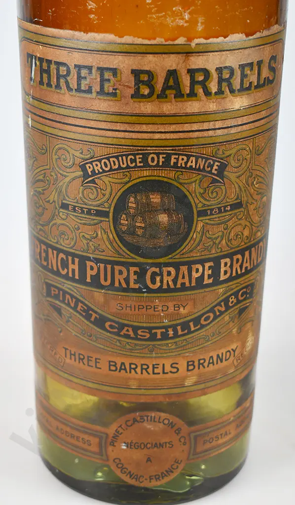 THREE BARRELS BRANDY DISPLAY ADVERTISING BOTTLE Image 1++