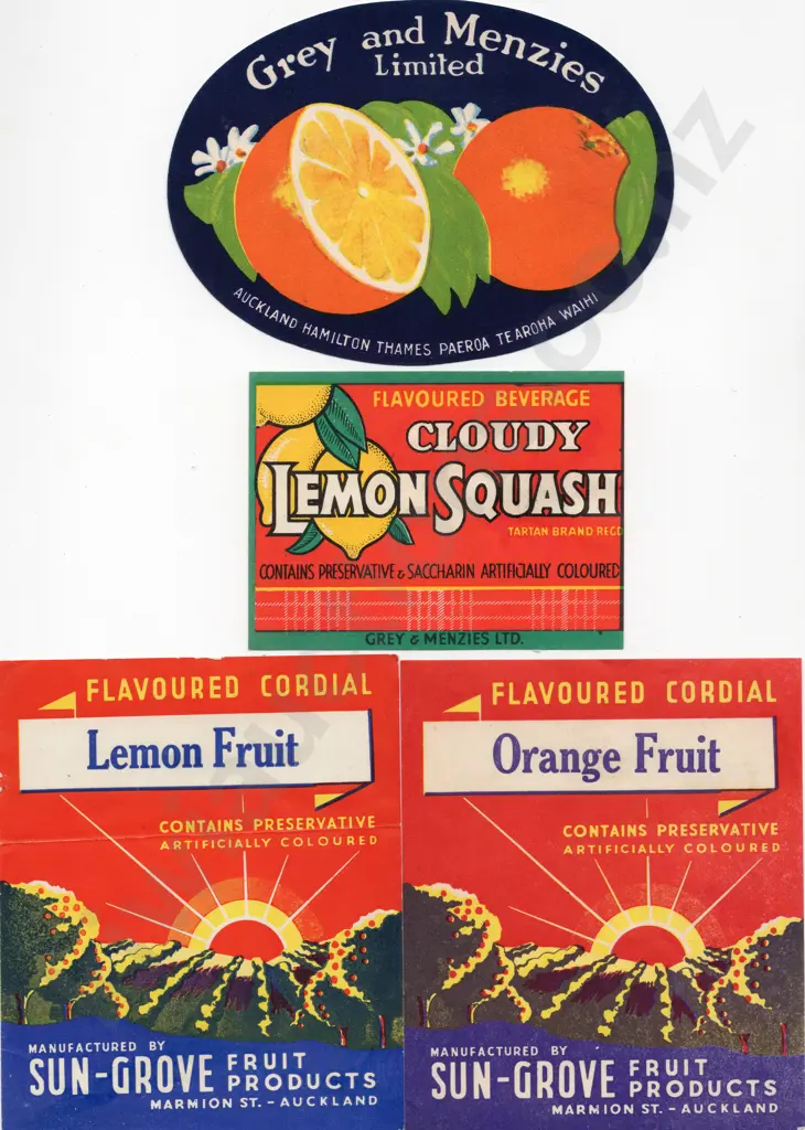 AUCKLAND SOFT DRINK CORDIAL LABELS Image 1++