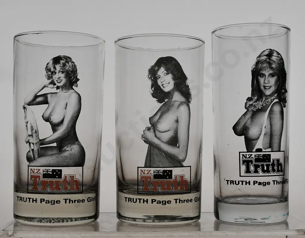 NZ TRUTH PAGE THREE GIRLS DRINKING GLASSES Image 1++