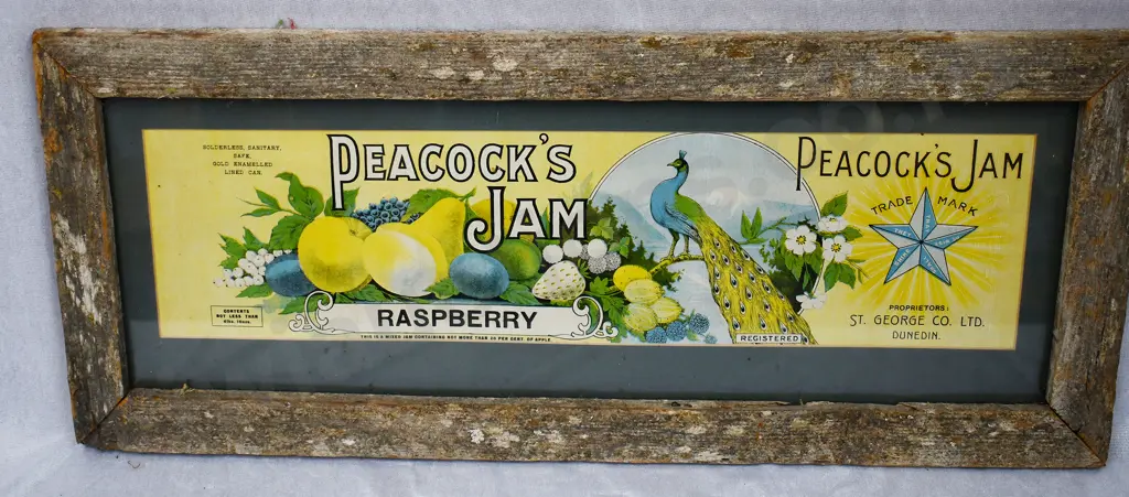 PEACOCKS RASPBERRY JAM FRAMED LABEL Image 1++