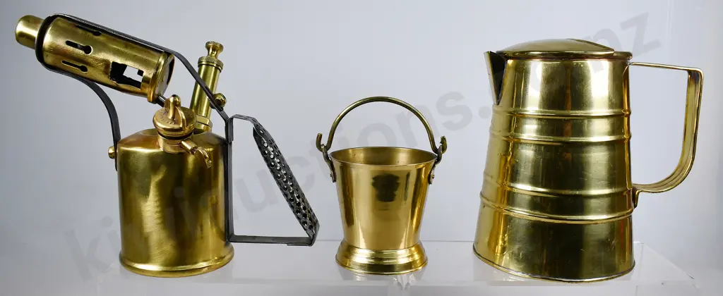 BRASS BLOW TORCH, BRASS BUCKET, JUG Image 1++