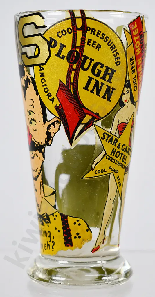 BEER DRINKING GLASS WITH HOTEL DECALS Image 1++