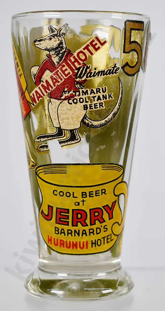 BEER DRINKING GLASS WITH HOTEL DECALS Image 1++